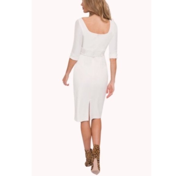 Sz 10 Black Halo CLASSIC 3/4 SLEEVE JACKIE O SHEATH DRESS Ivory White - Picture 7 of 11